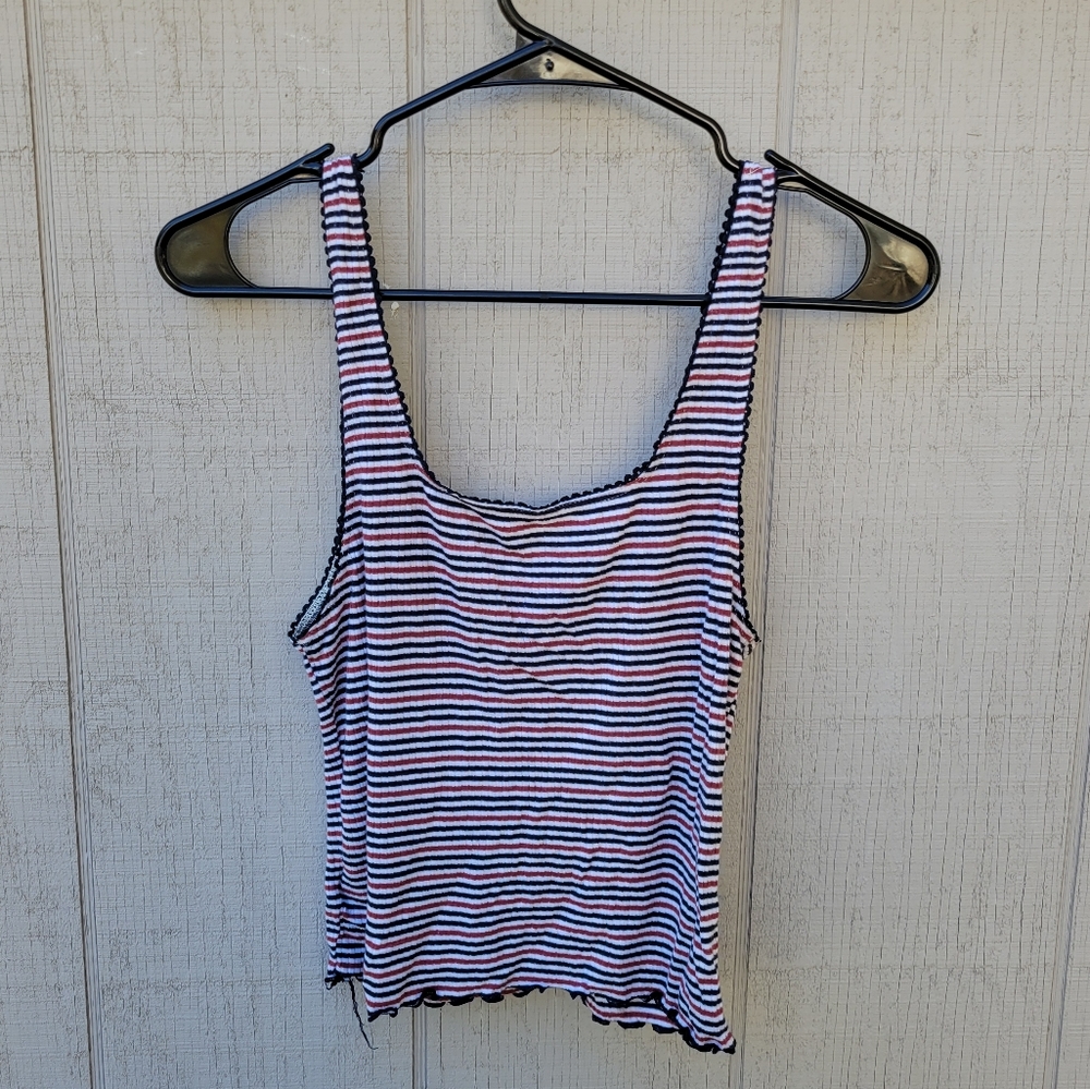 American Eagle Soft & Sexy Striped Rib Ribbed Crop Tank Top Medium